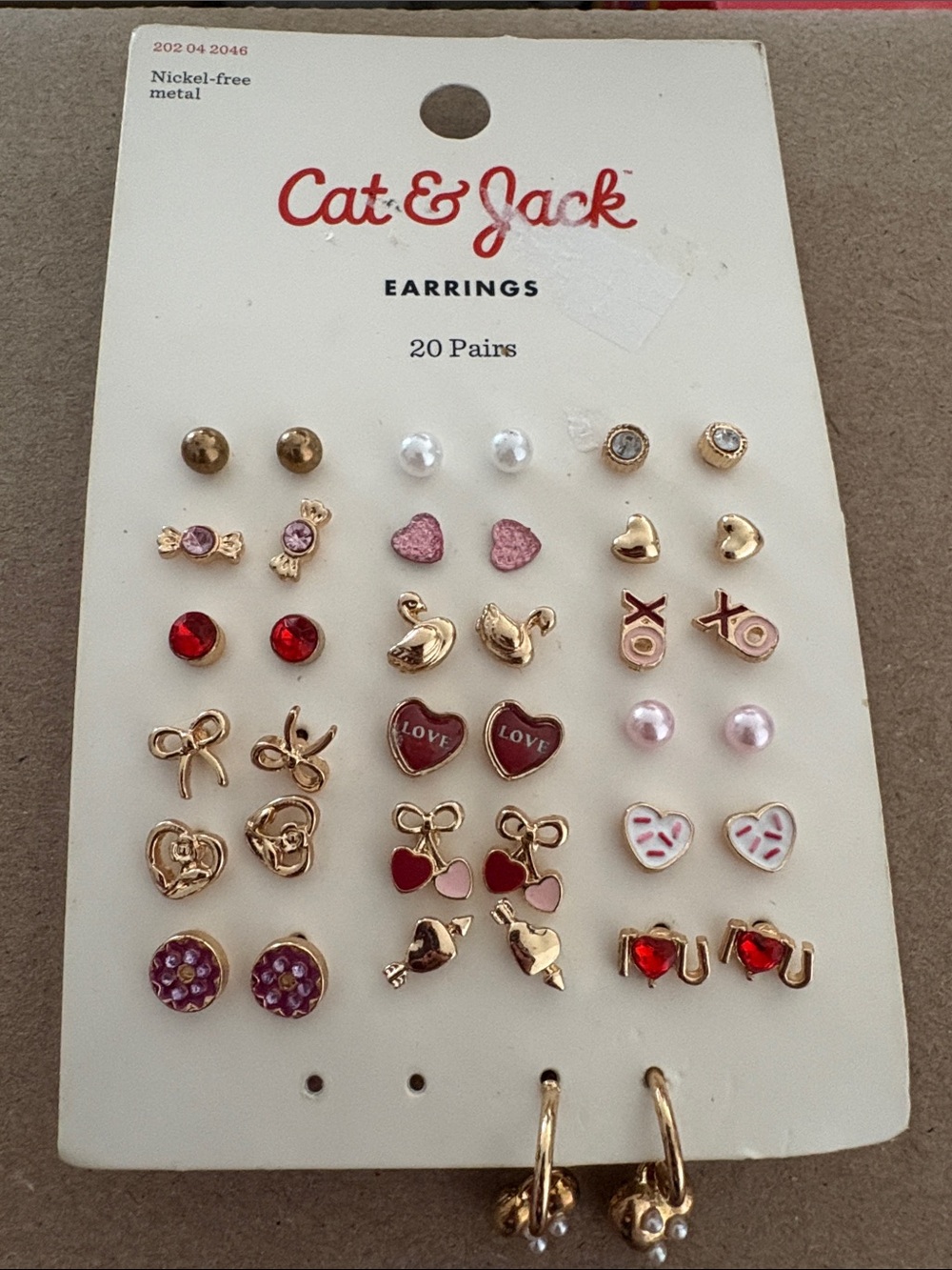 Cat & Jack Gold, Pink, Red and Pearl Multi-Pair Earring Set - 19 Pairs
